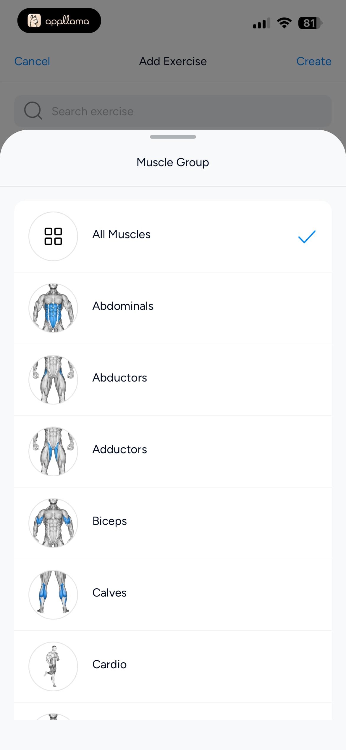Muscle Group Filter
