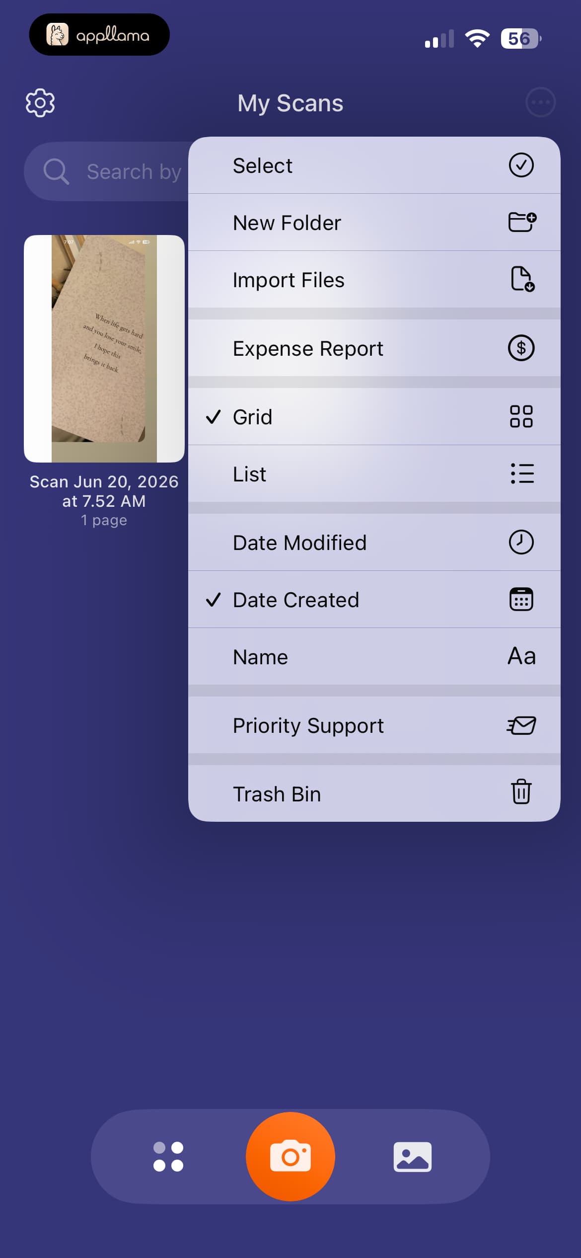 Library Sort Menu