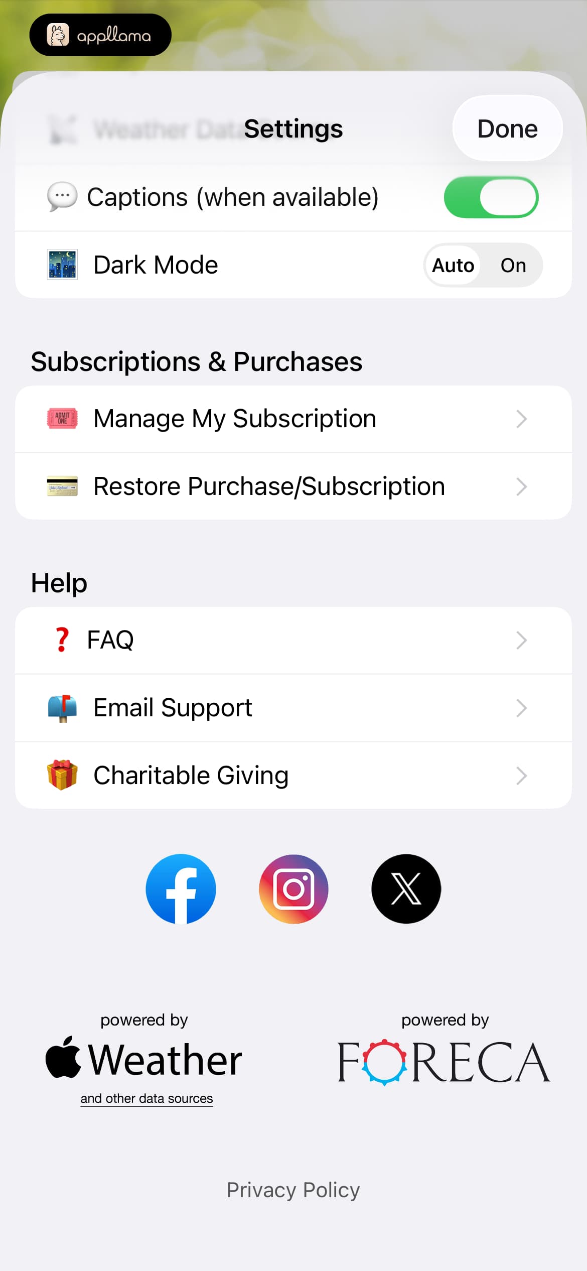 Settings Lower Section