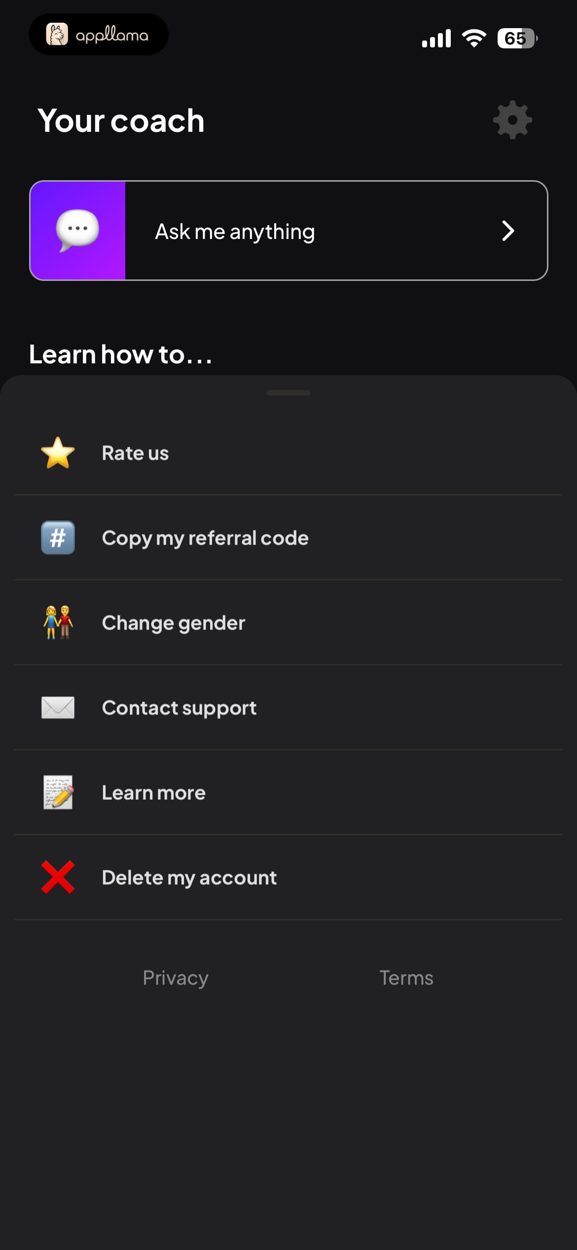Coach Settings Menu