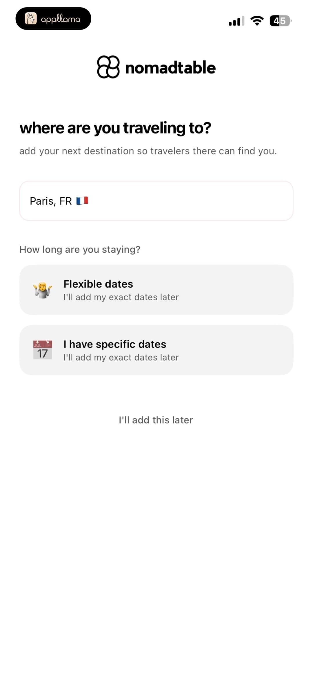 Upcoming Trips Selection