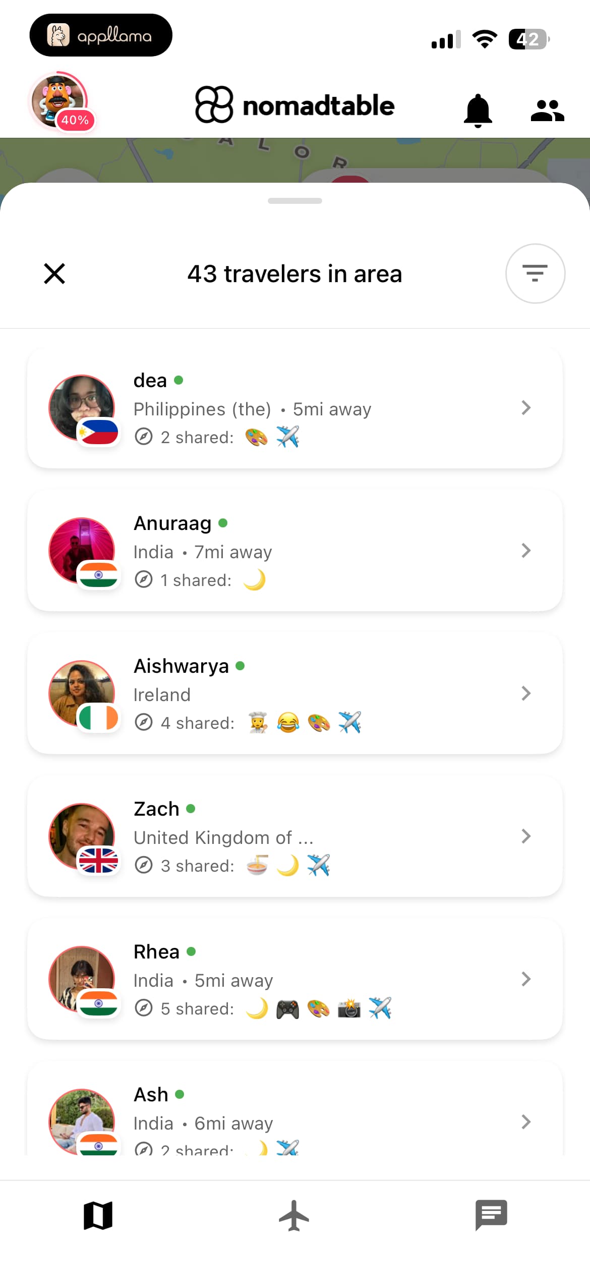 Travelers Nearby List