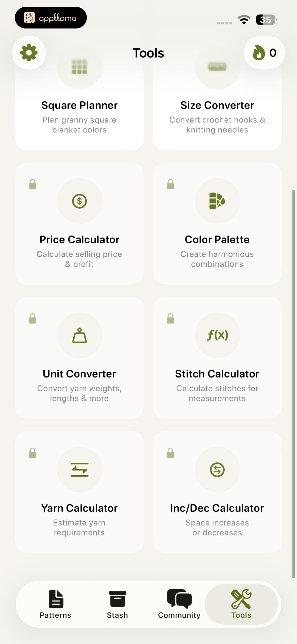 Tools Grid Scrolled