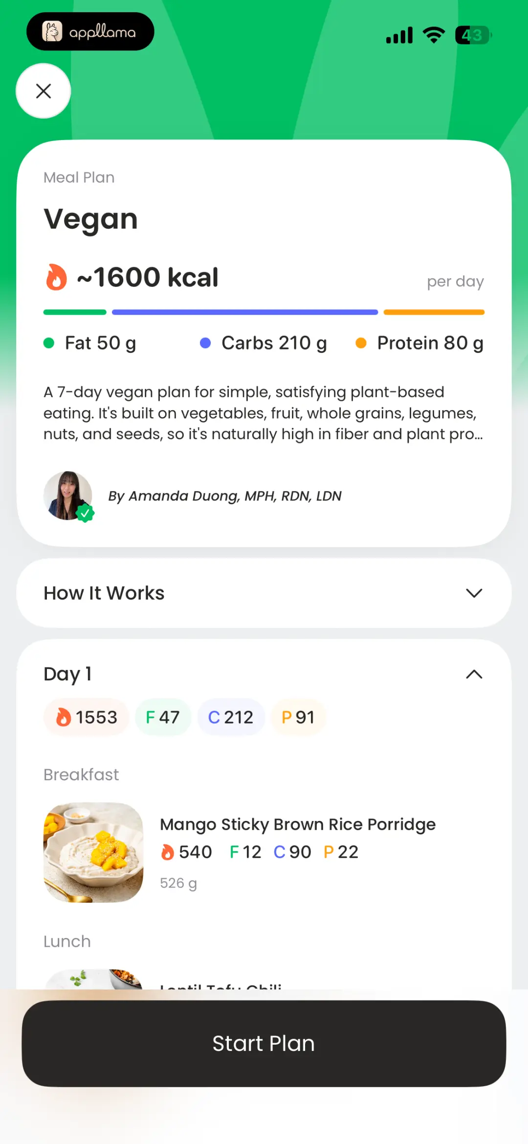 Vegan Plan Detail