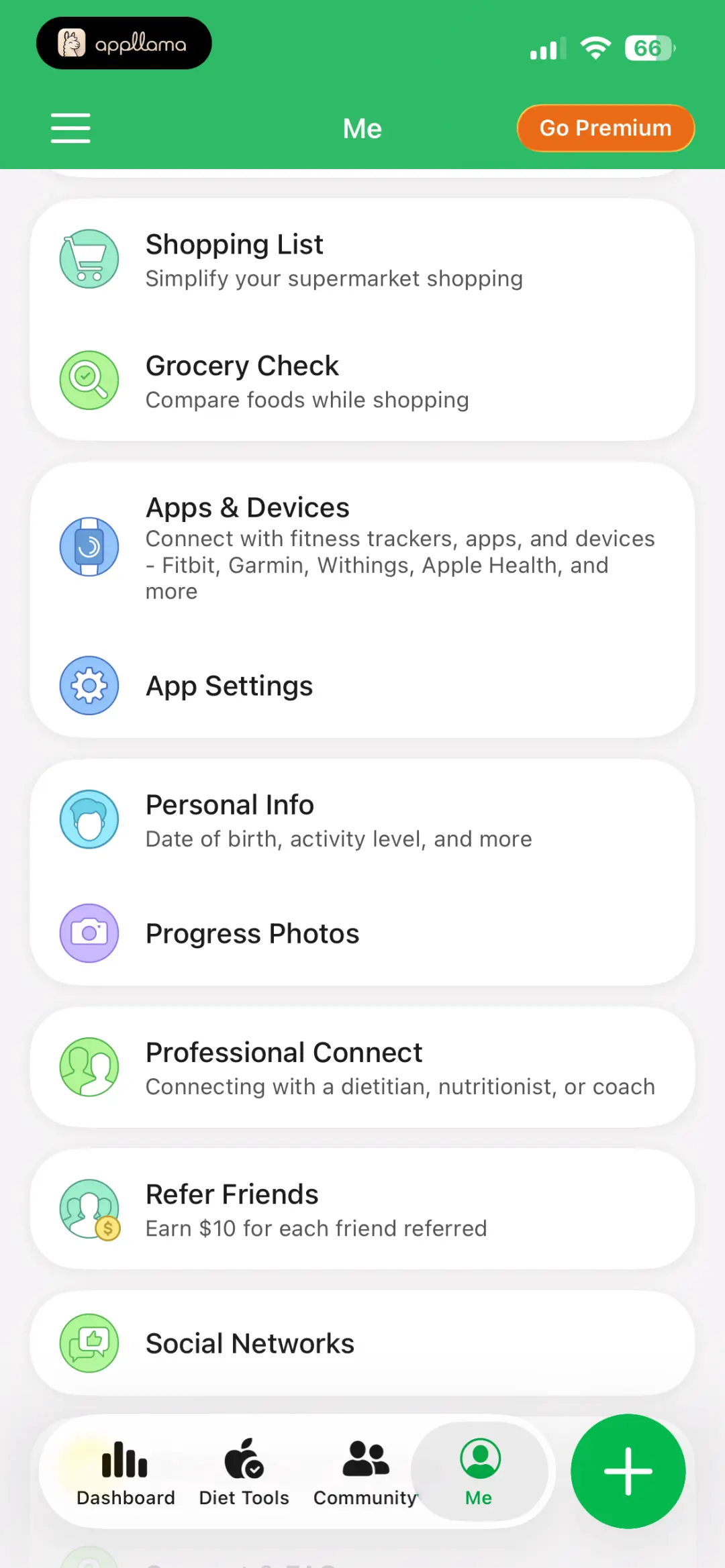 More Menu Expanded