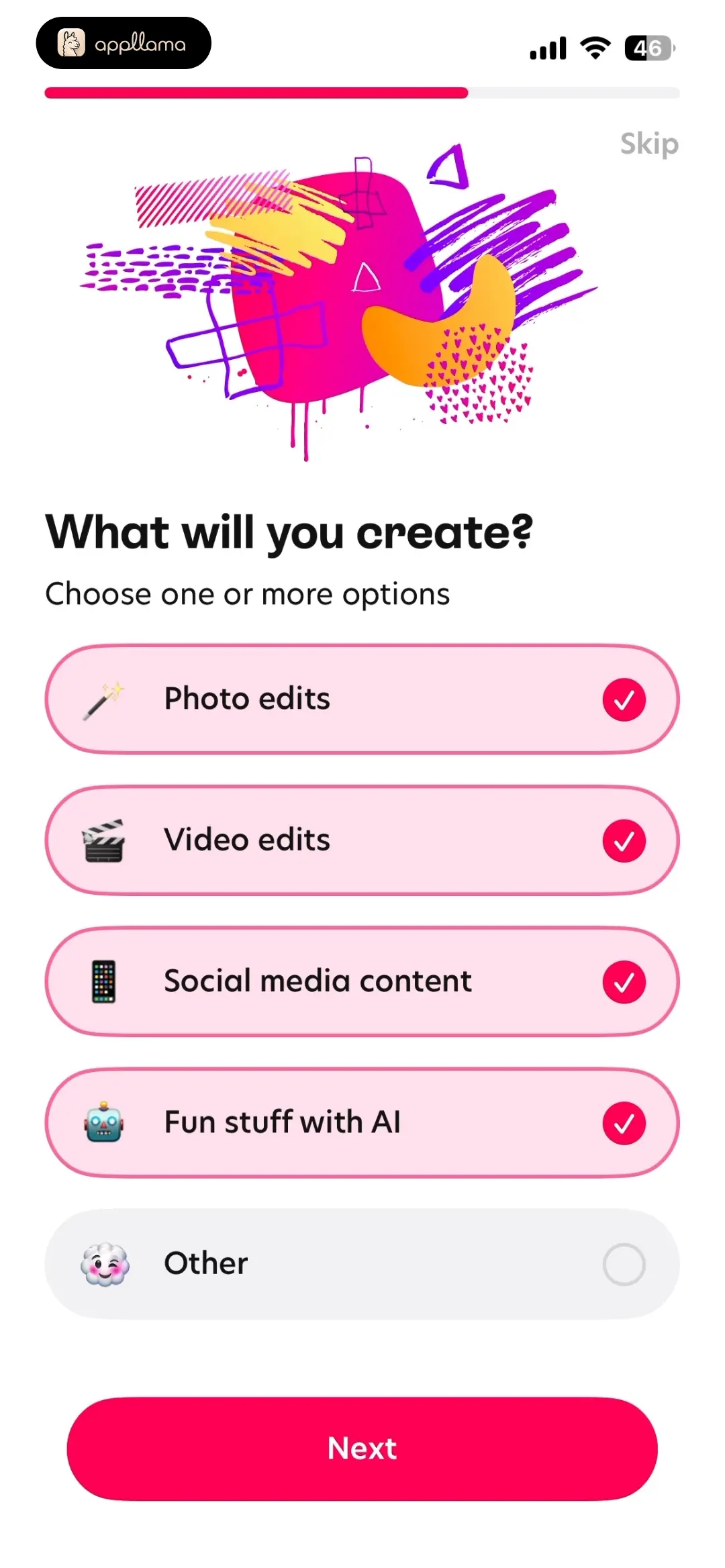 Creation Goals Selection