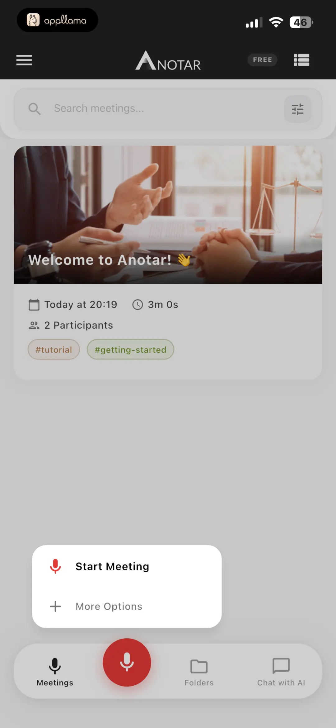 Start Meeting Menu