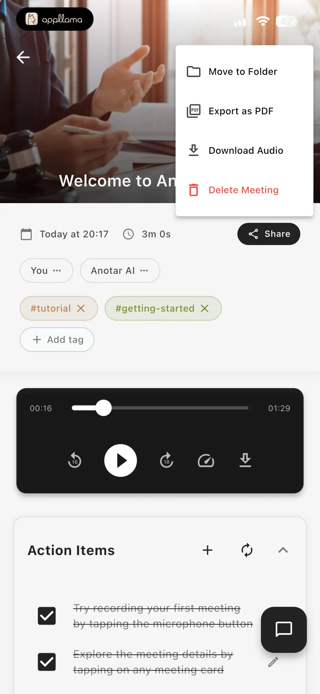 Meeting Options Menu