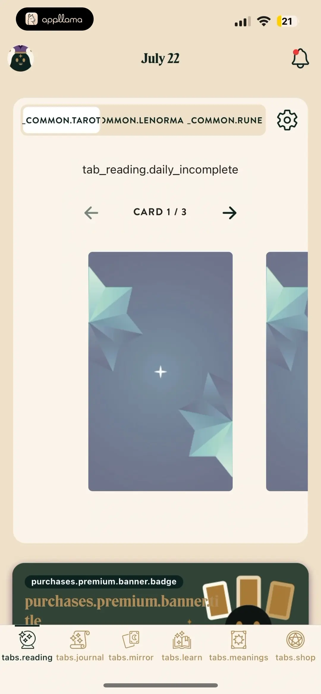 Labyrinthos Tarot Reading Daily Reading Debug
