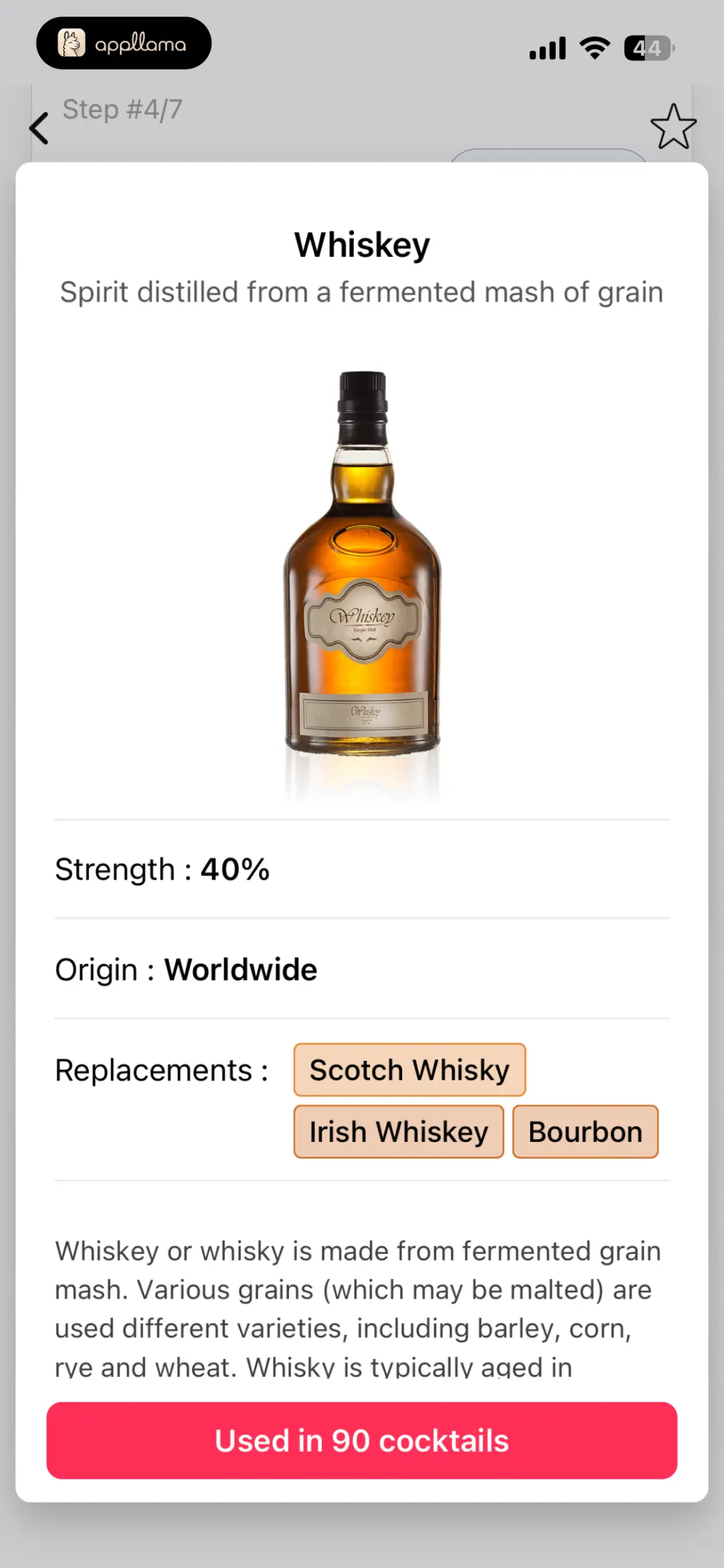 Whiskey Ingredient Sheet