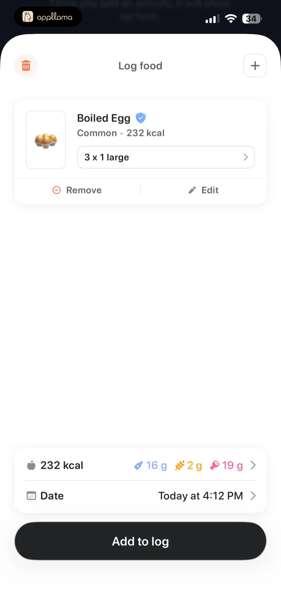 Food Item Log