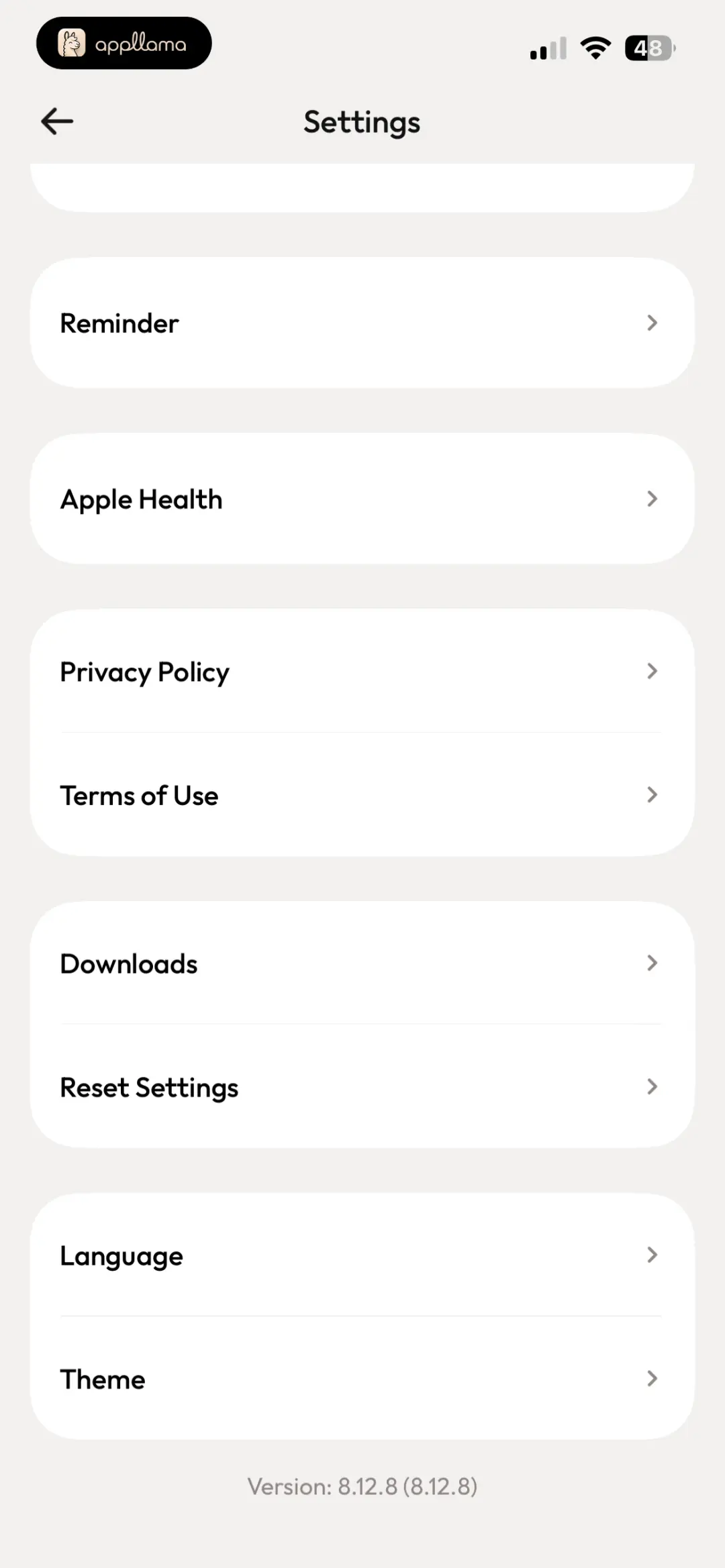 Settings Scrolled