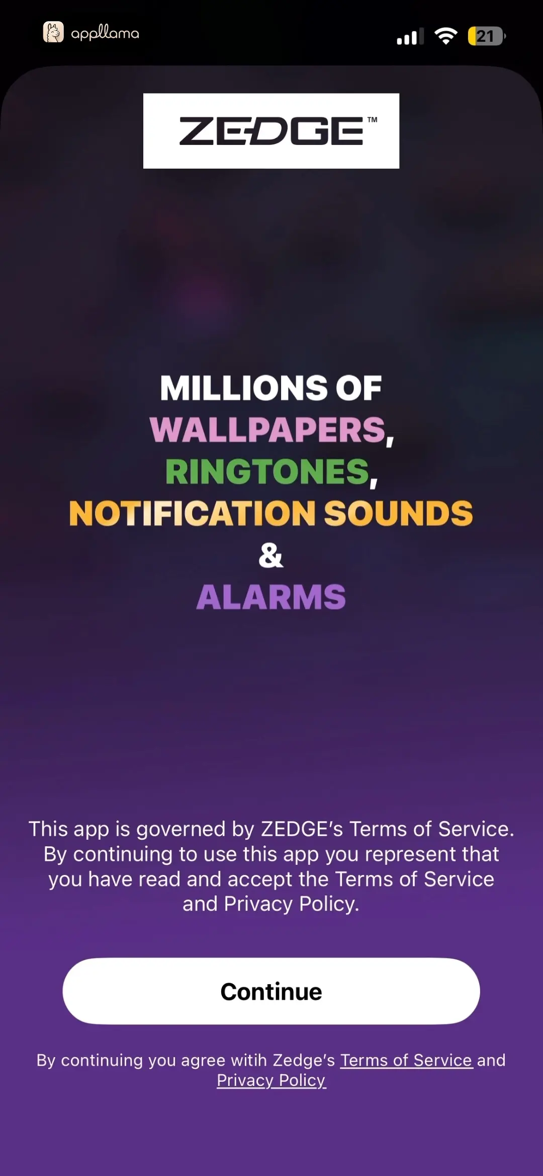ZEDGE™ Ringtones & Wallpapers Onboarding Consent