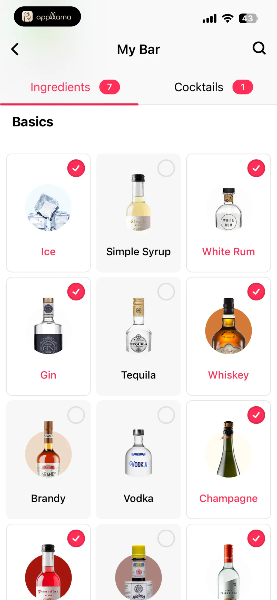 My Bar Selections
