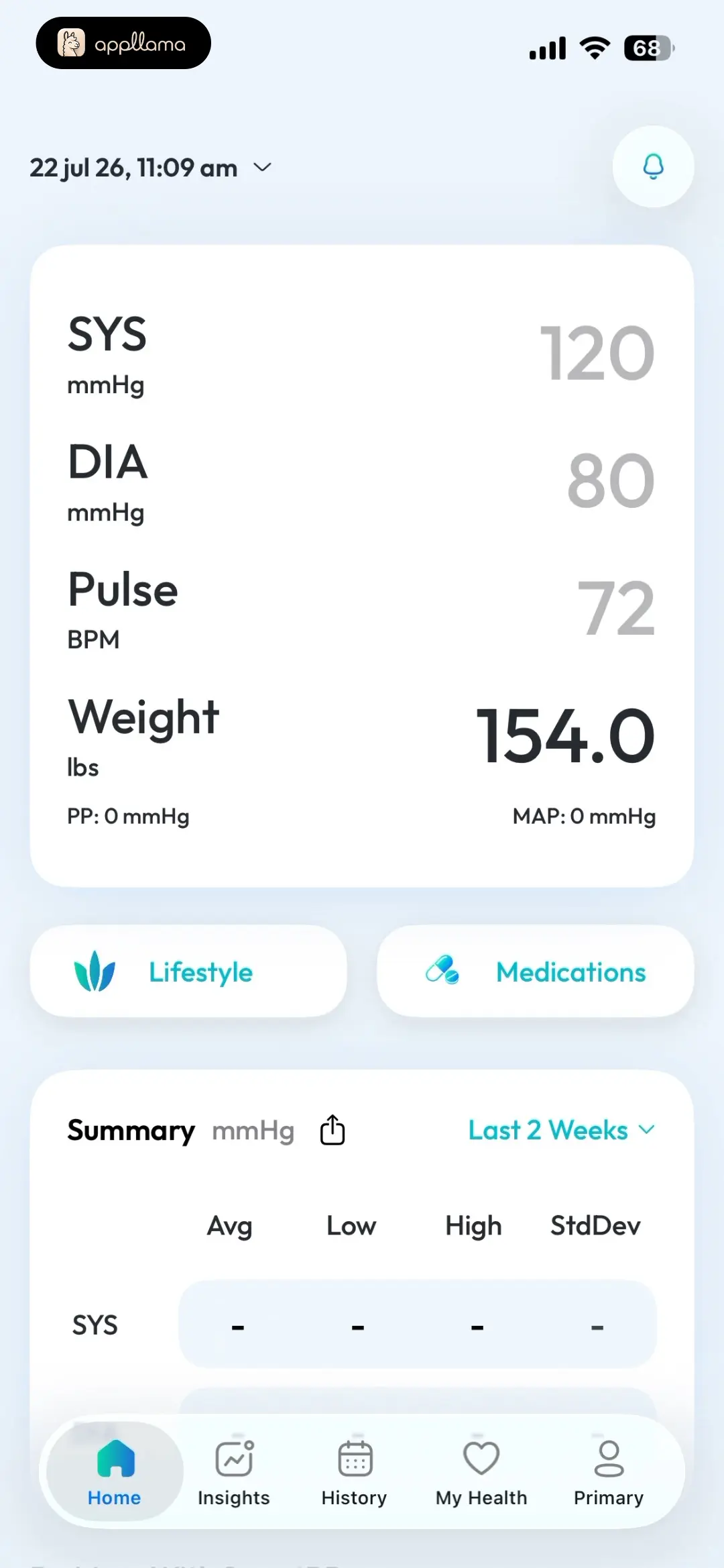 Blood Pressure Tracker SmartBP Home Dashboard