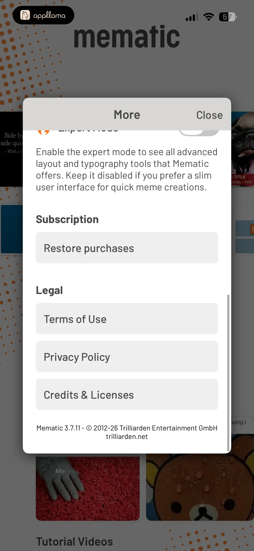 More Settings Legal