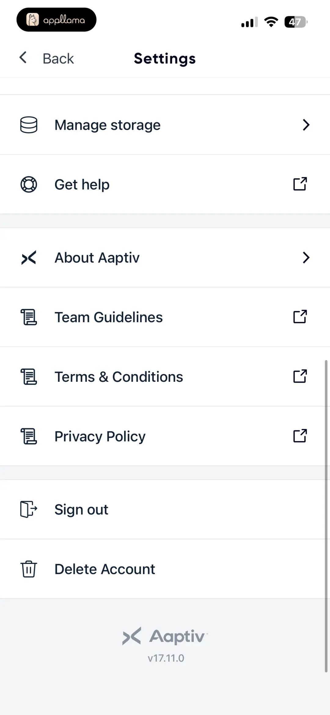 Settings Account