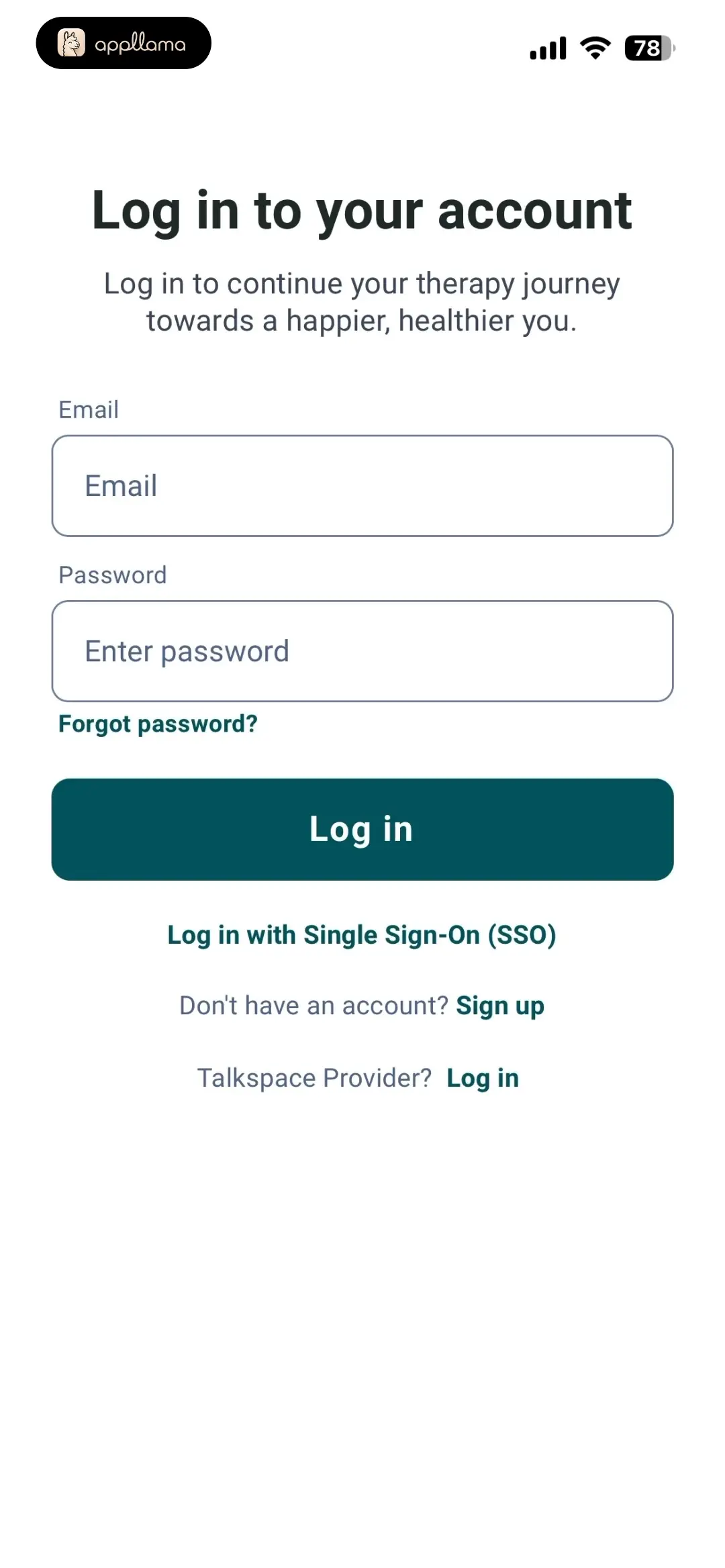 Talkspace: Virtual Therapy App Account Login
