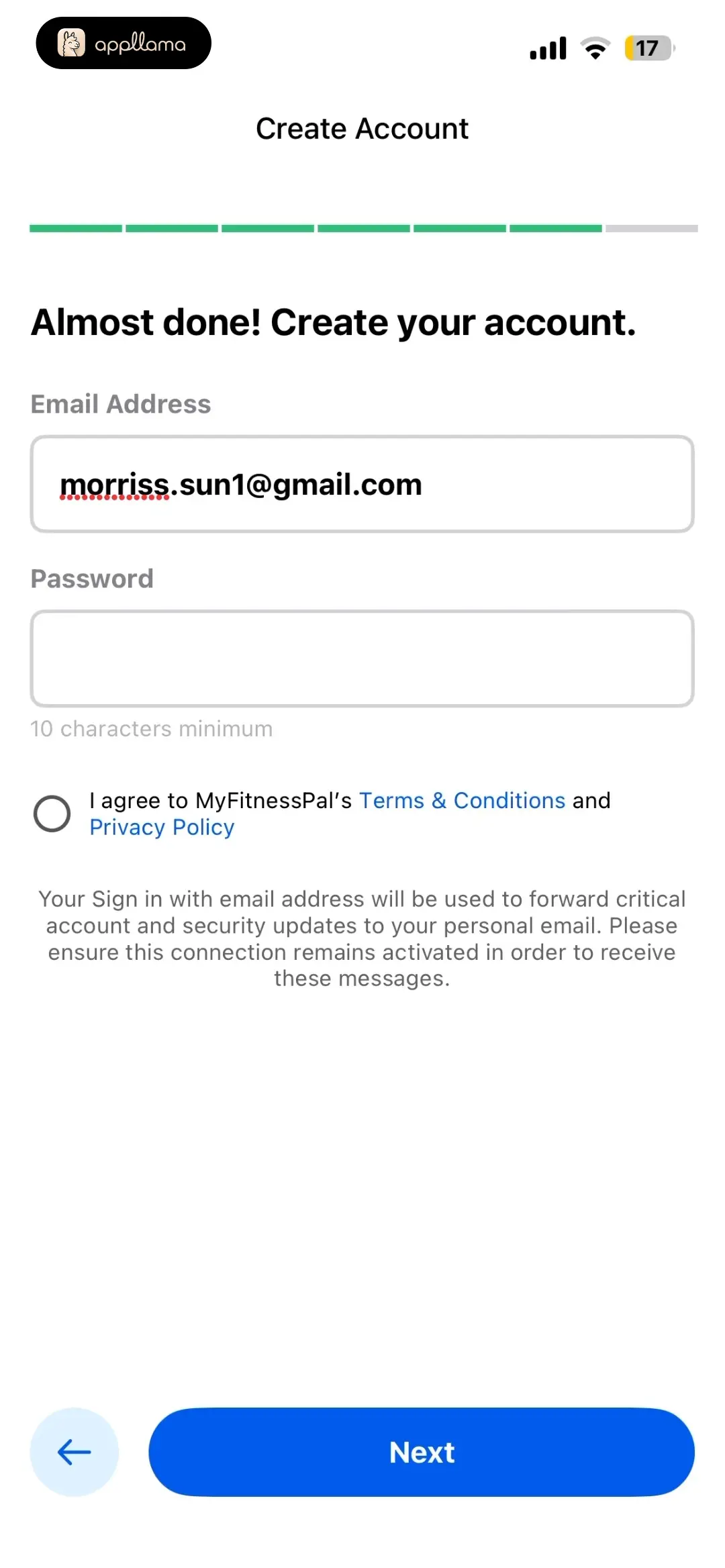 Create Account Filled