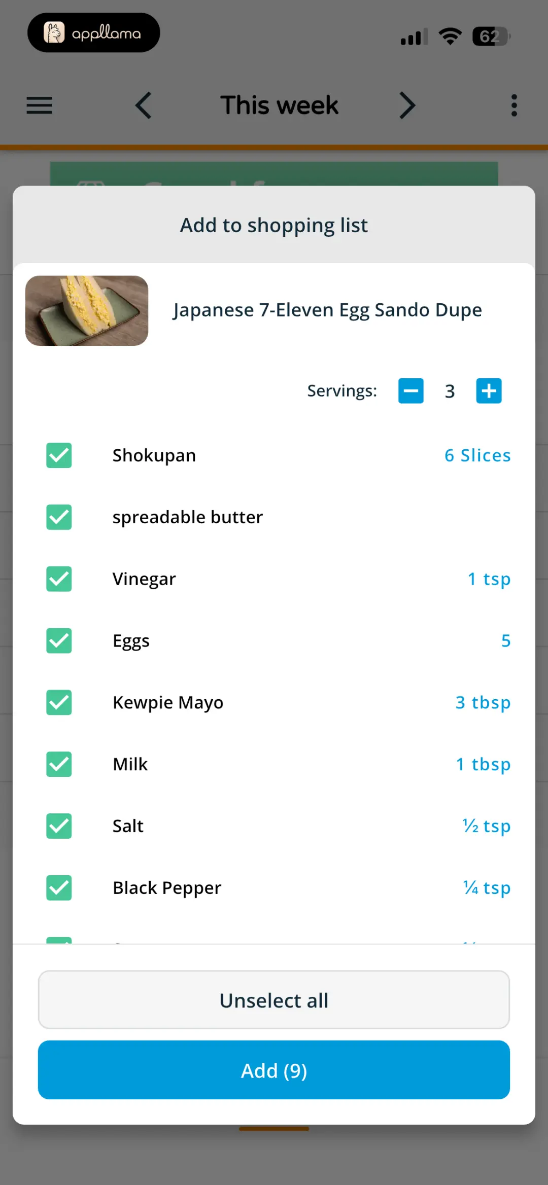 Add Recipe to Shopping List