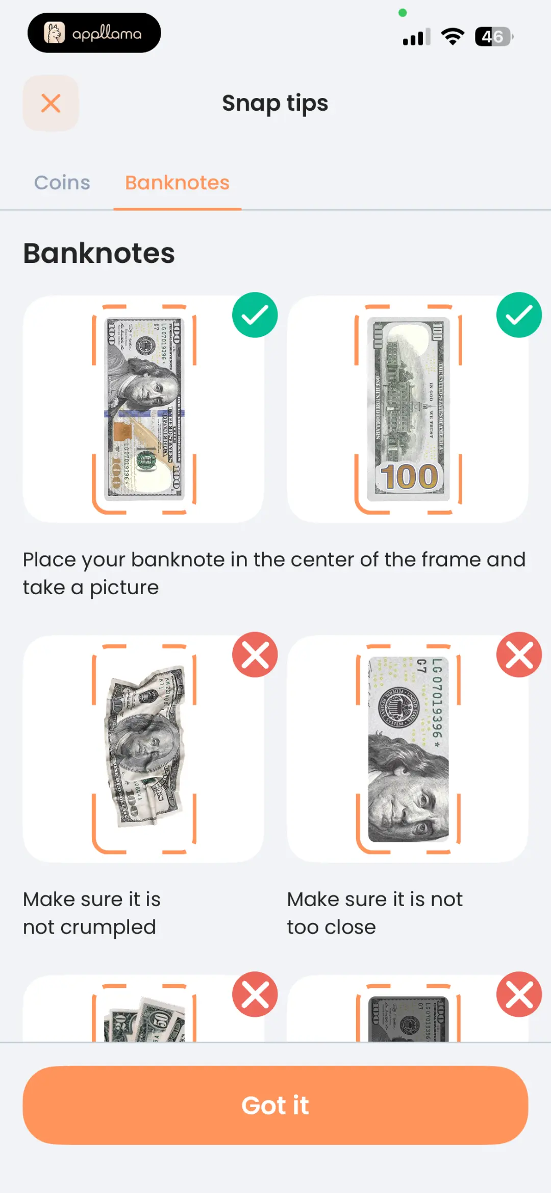 Banknote Snap Tips