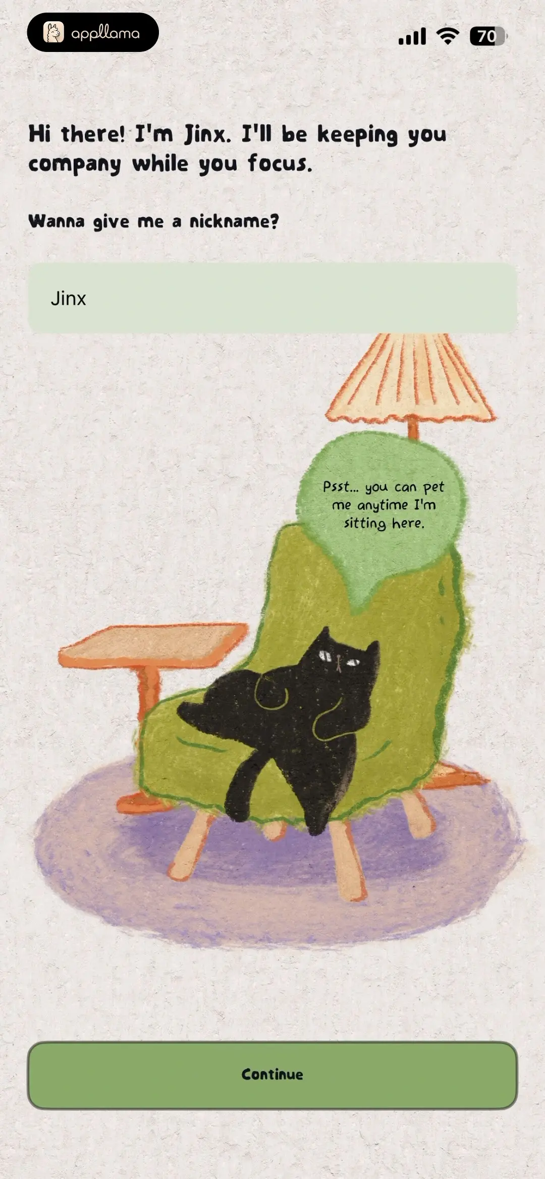 Cat On Chair: ADHD Focus Onboarding Nickname Setup