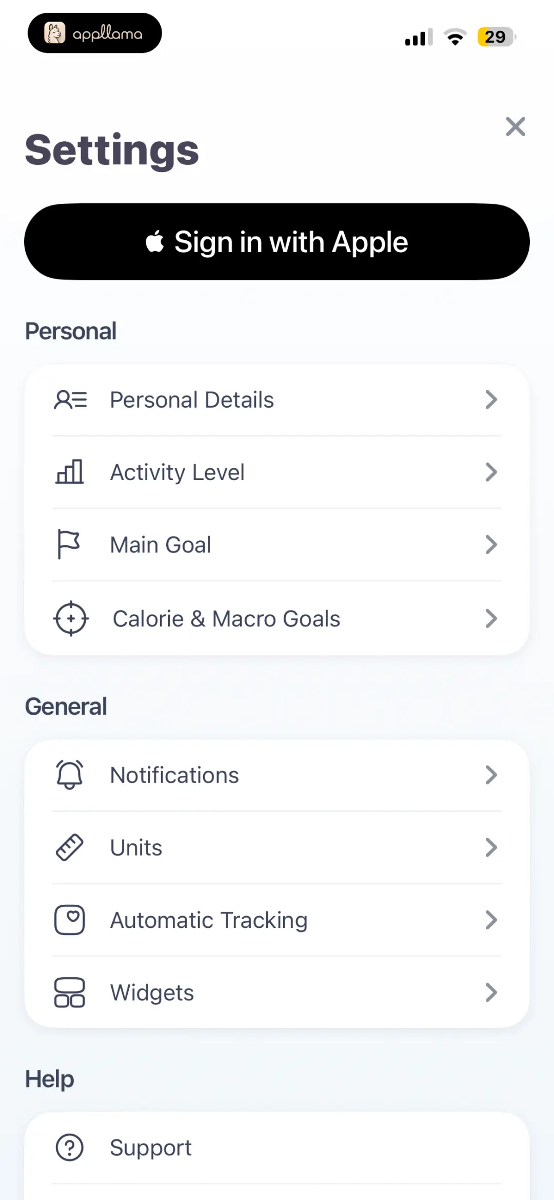 Settings Main