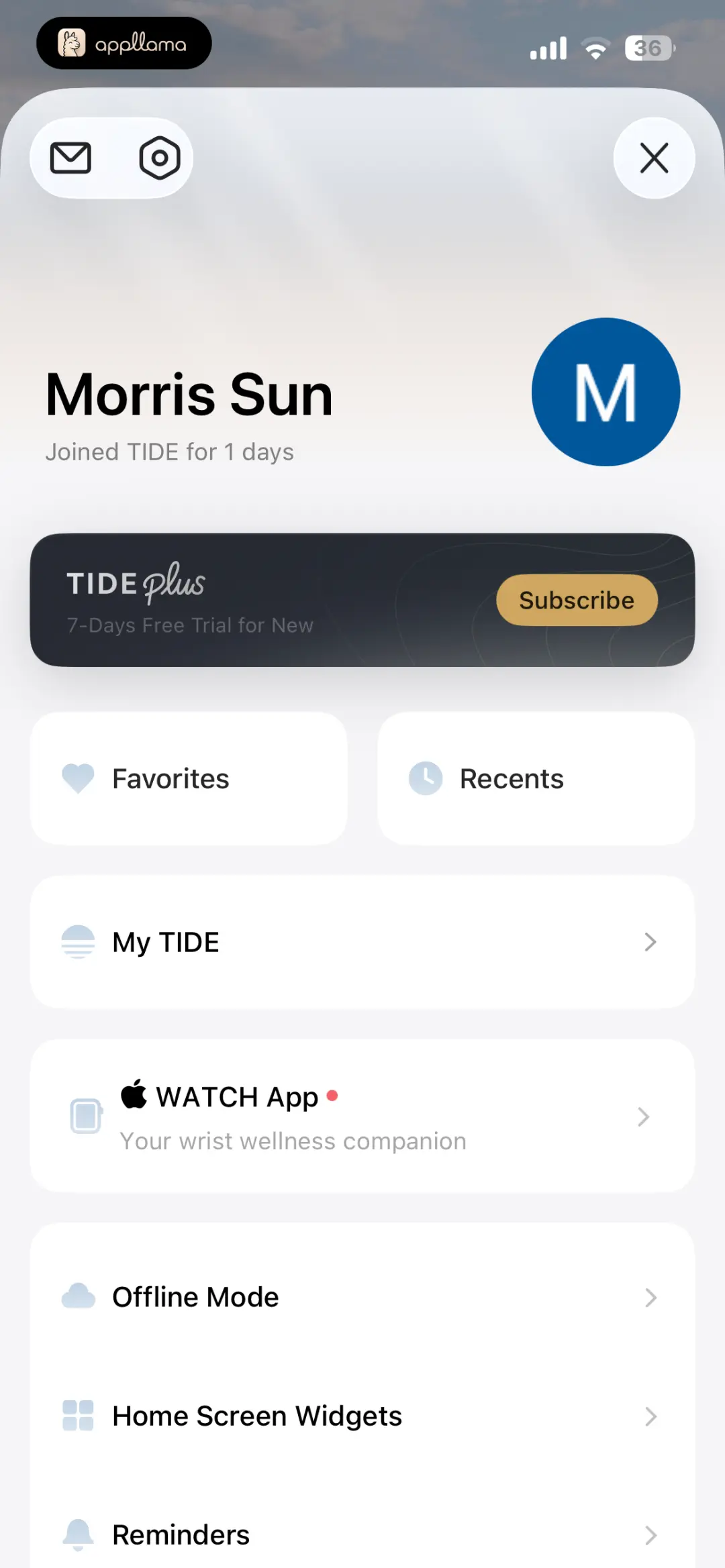 Profile Menu