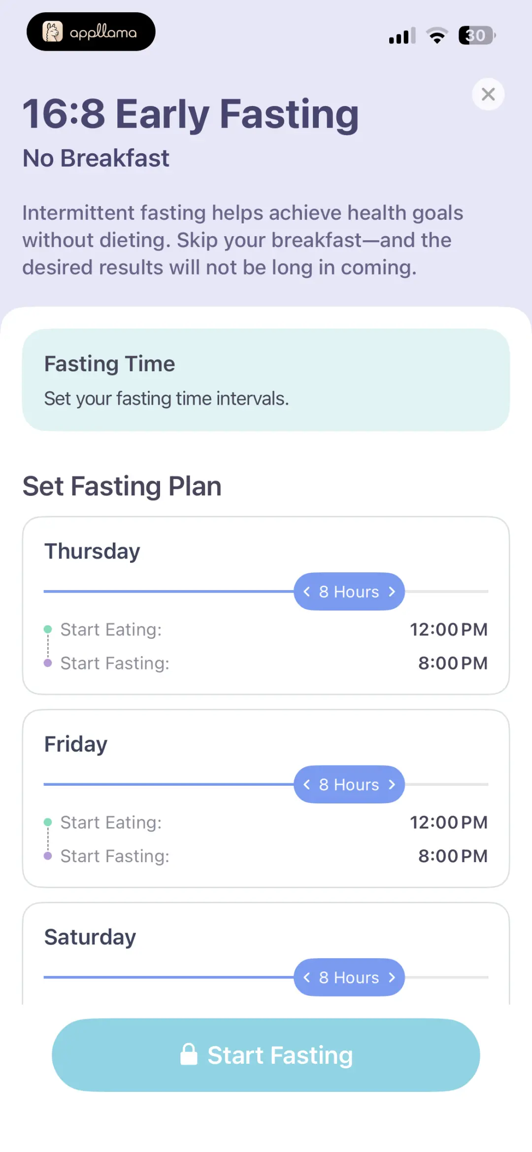 Fasting Schedule Setup