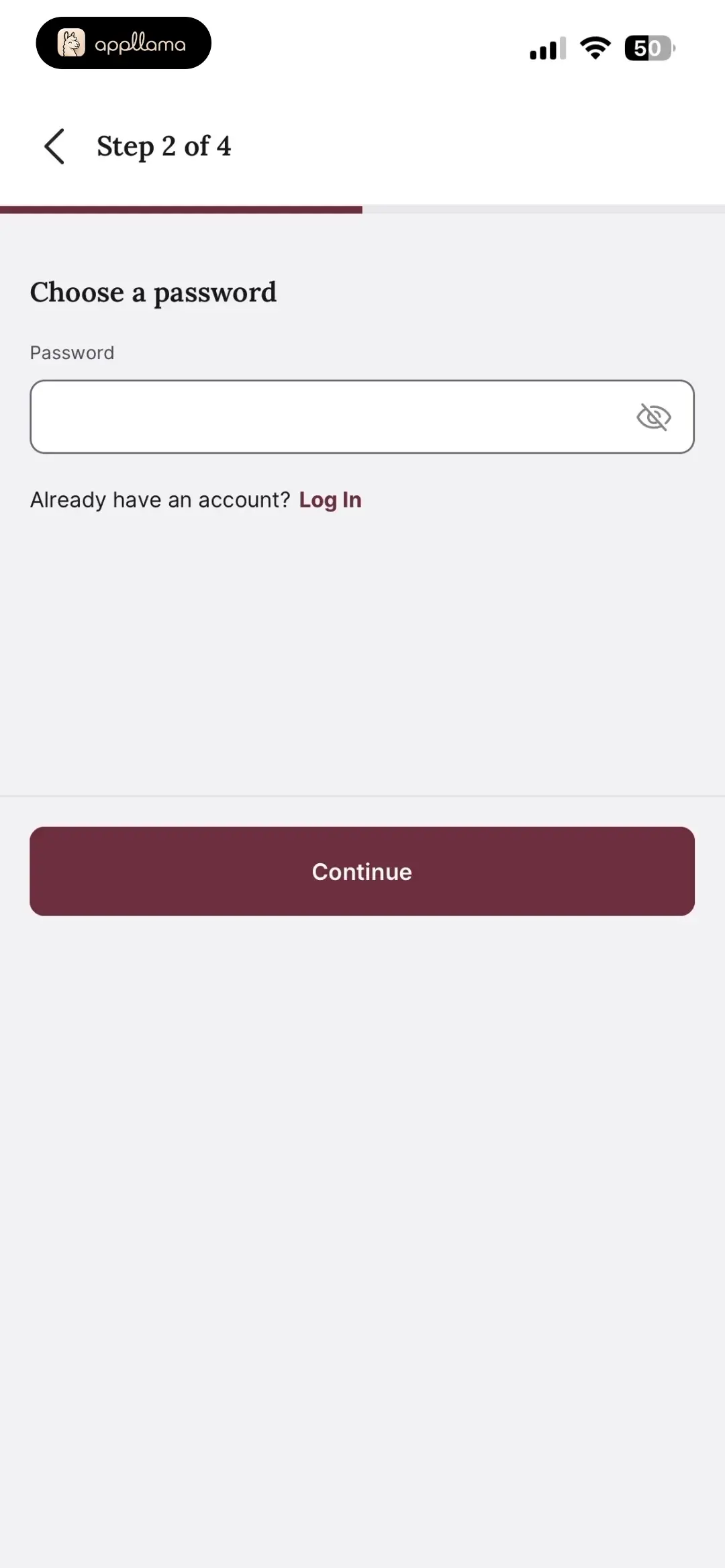 Sign Up Password