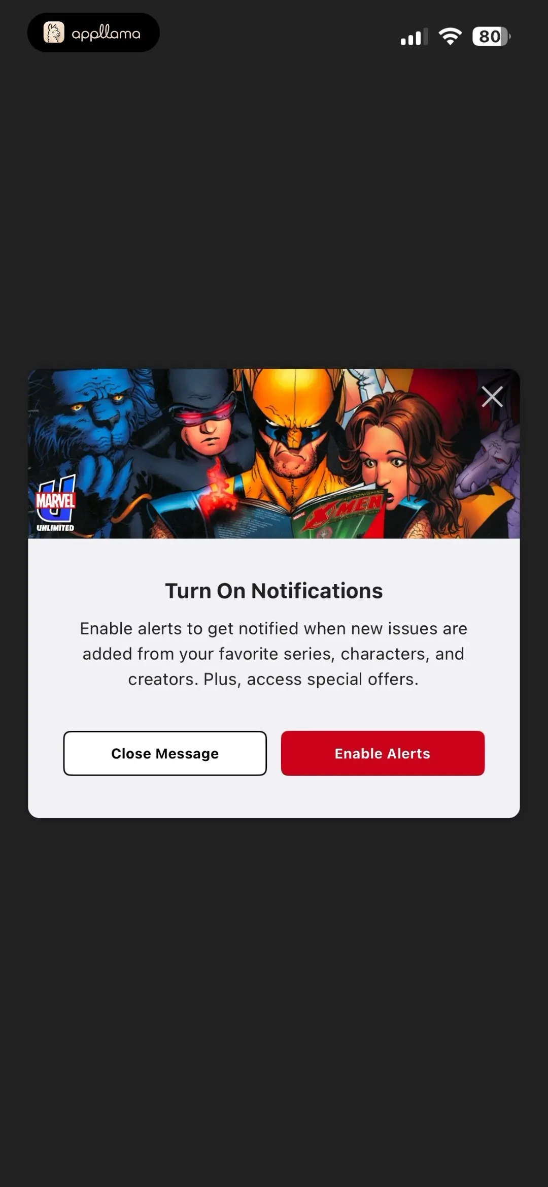 Marvel Unlimited Notification Opt-In Modal