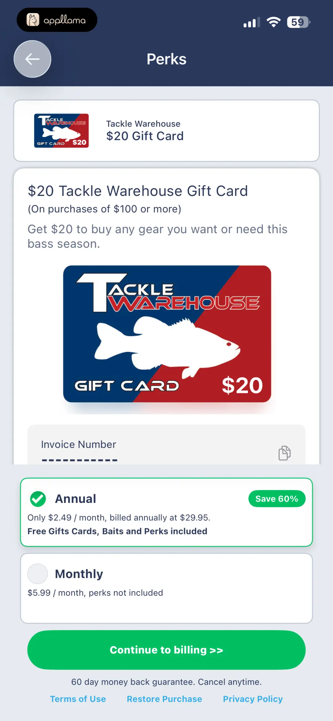 Perk Billing Selection