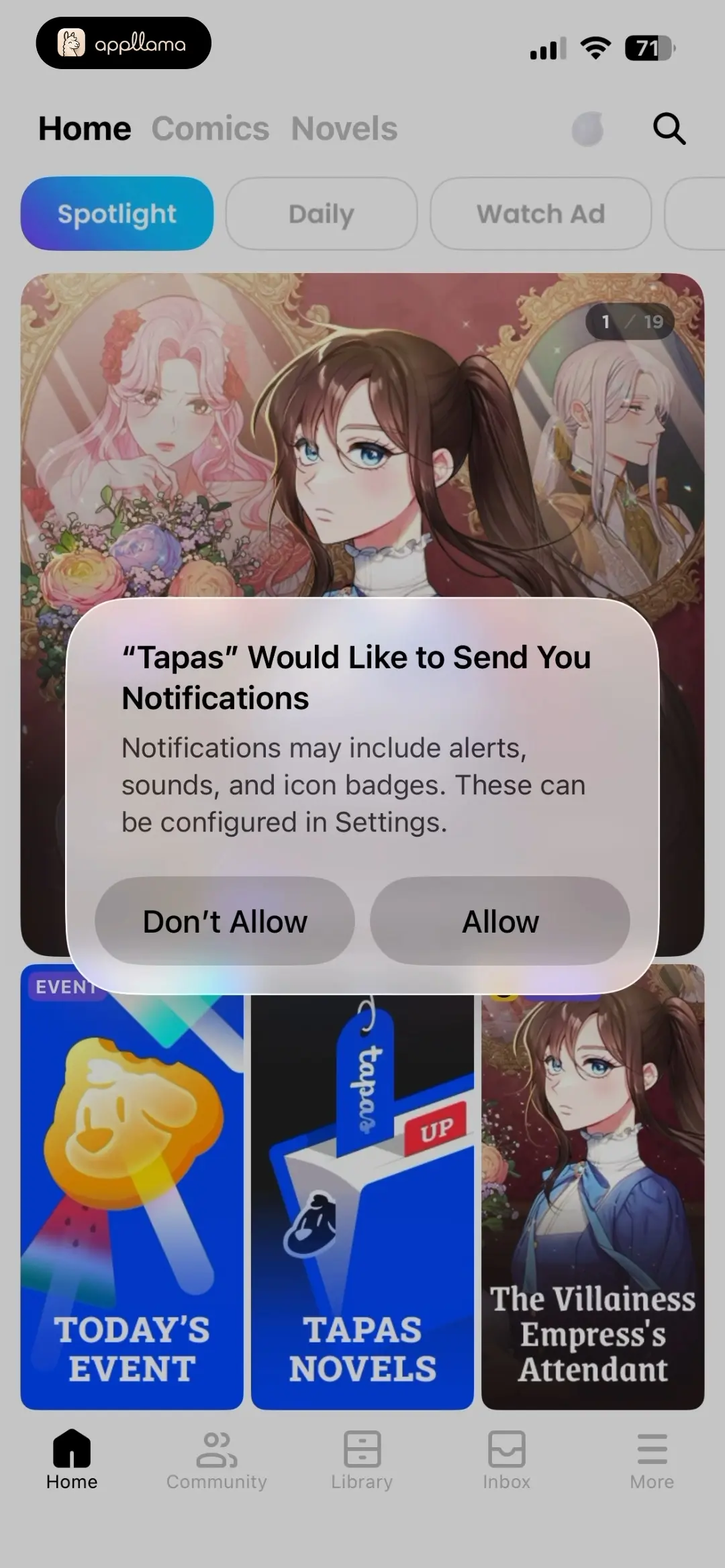 Tapas – Comics and Novels Notification Permission