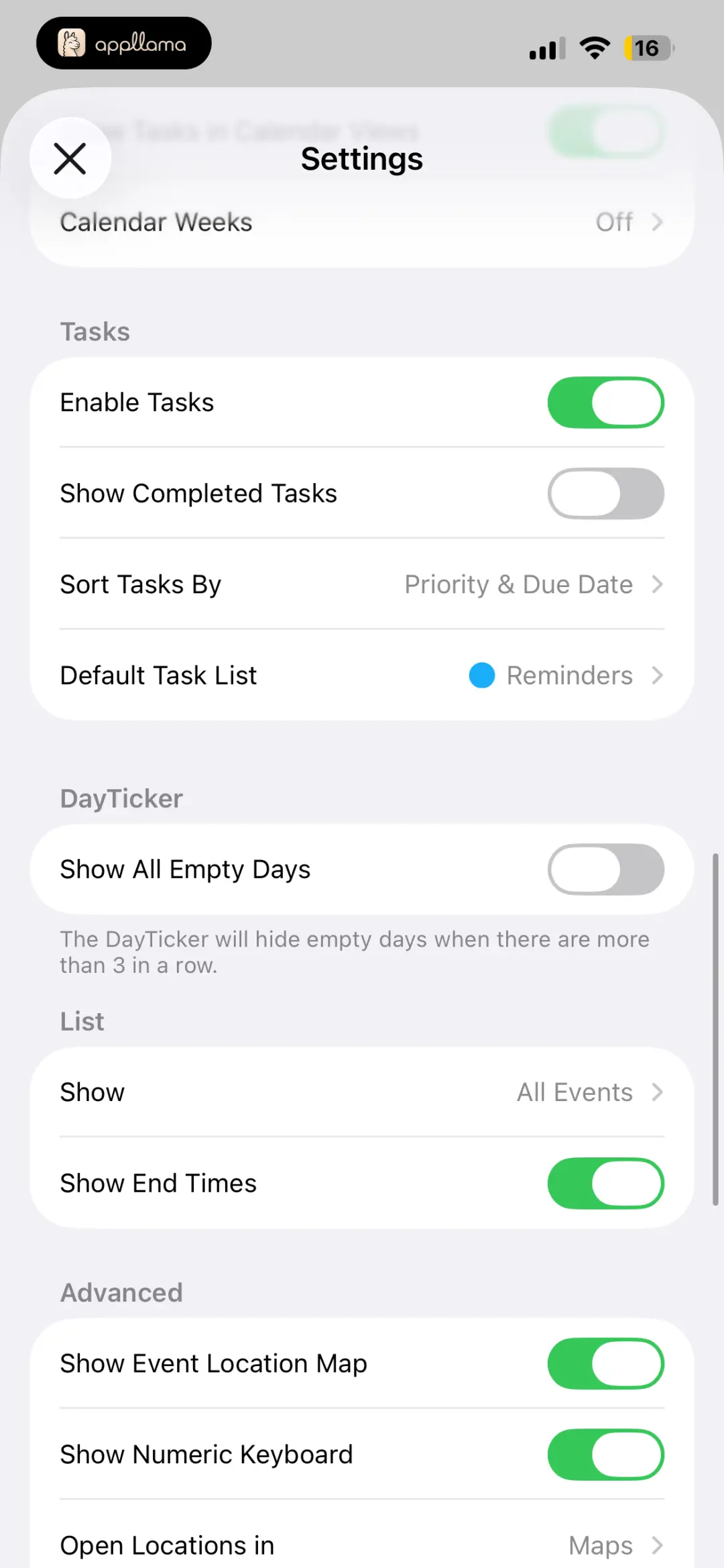 Tasks And List Settings