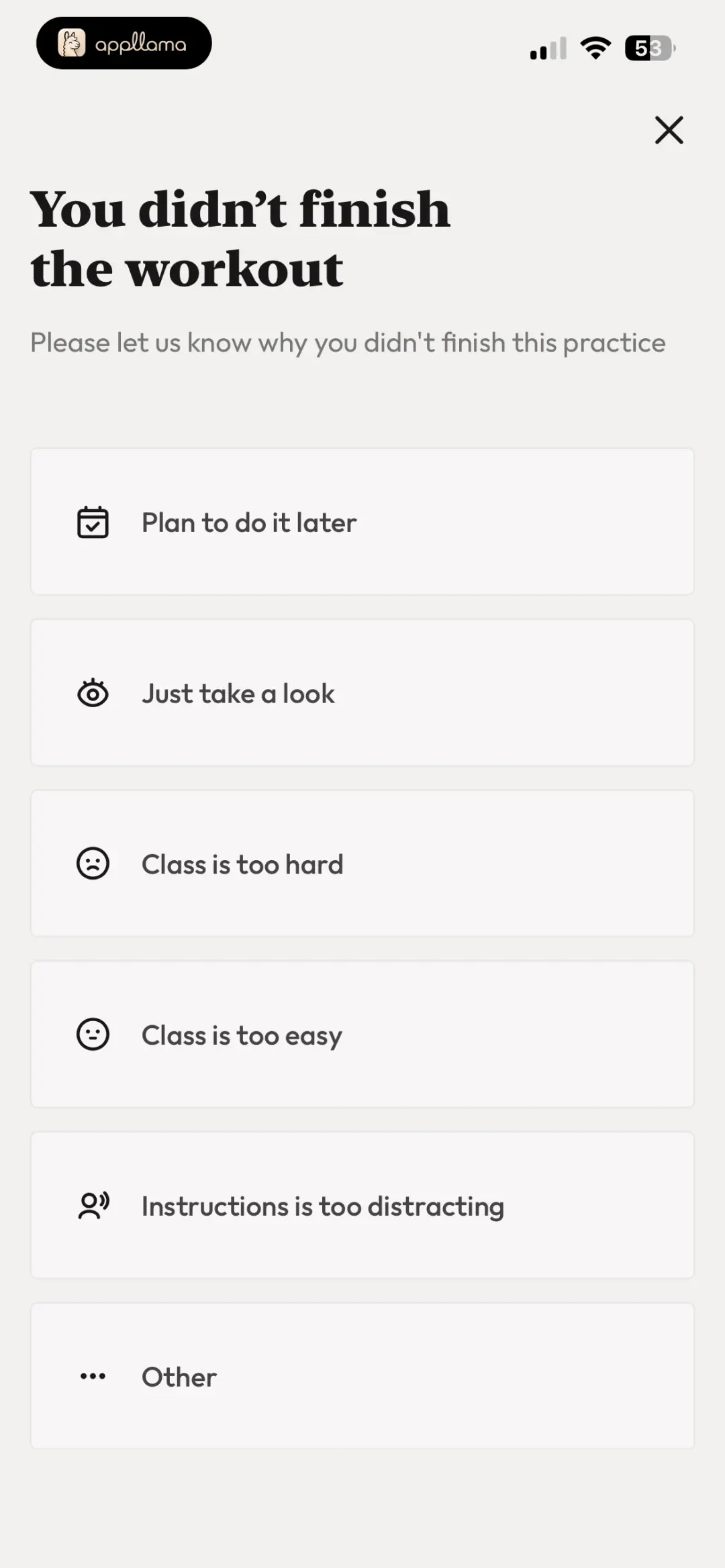 Workout Exit Survey