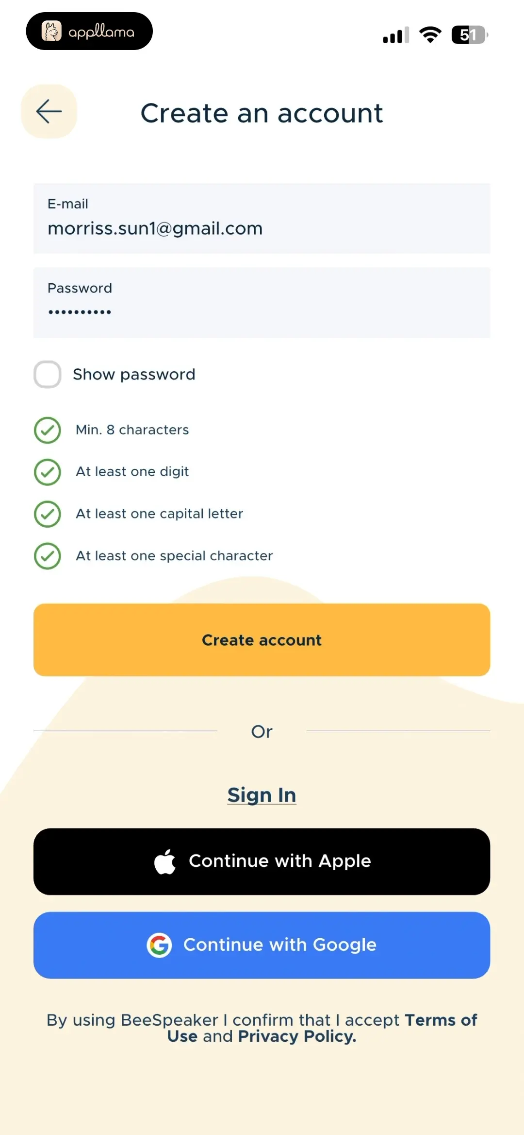 Create Account Form