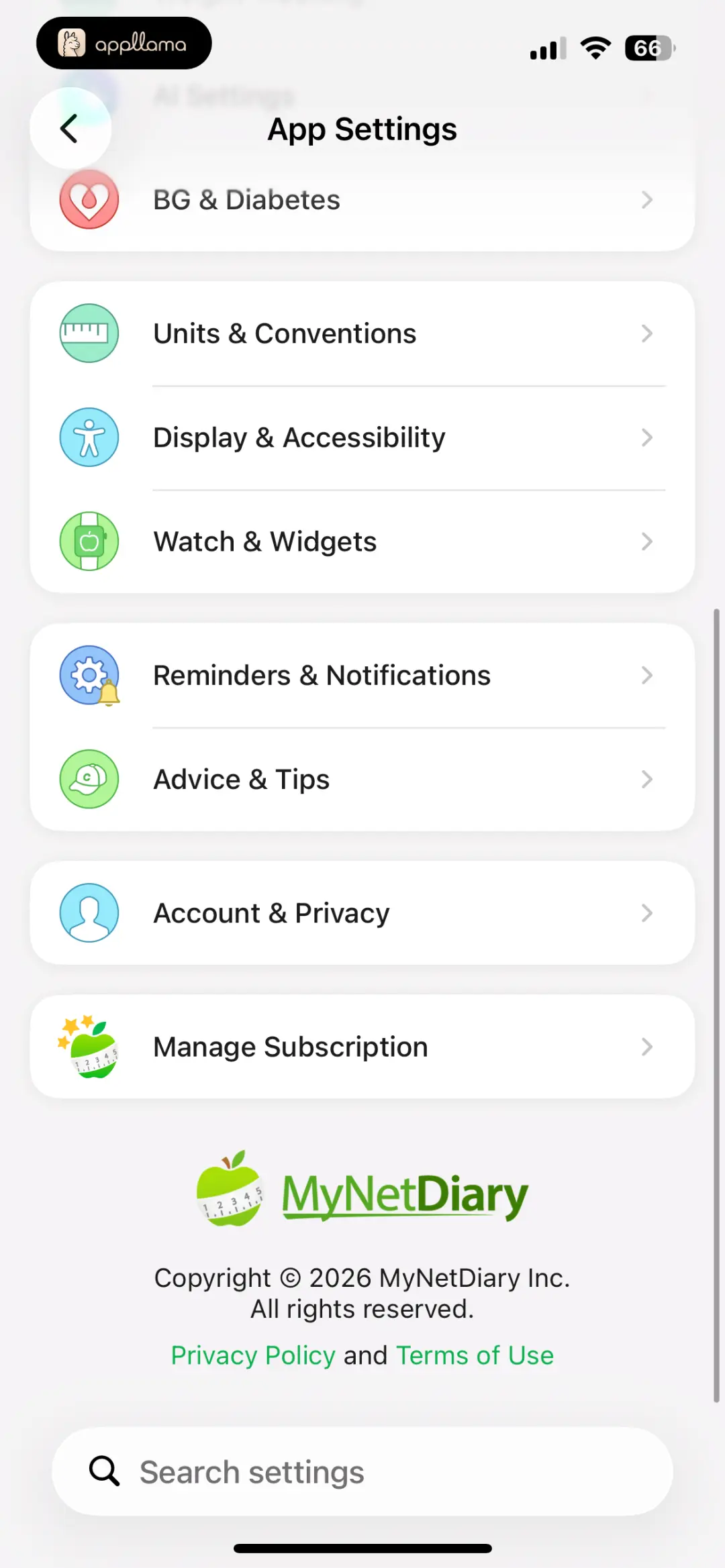 App Settings