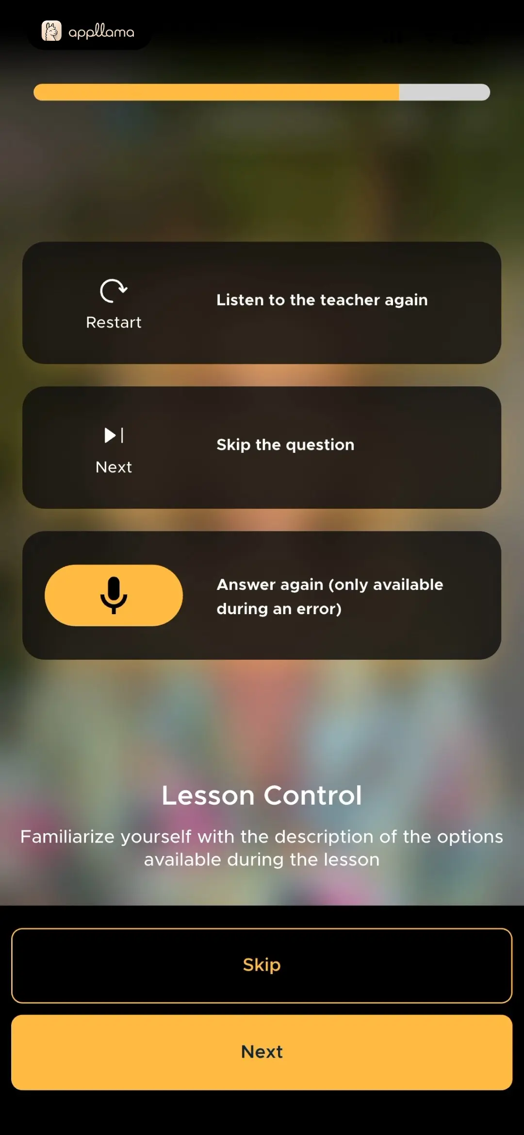 Lesson Controls Tip