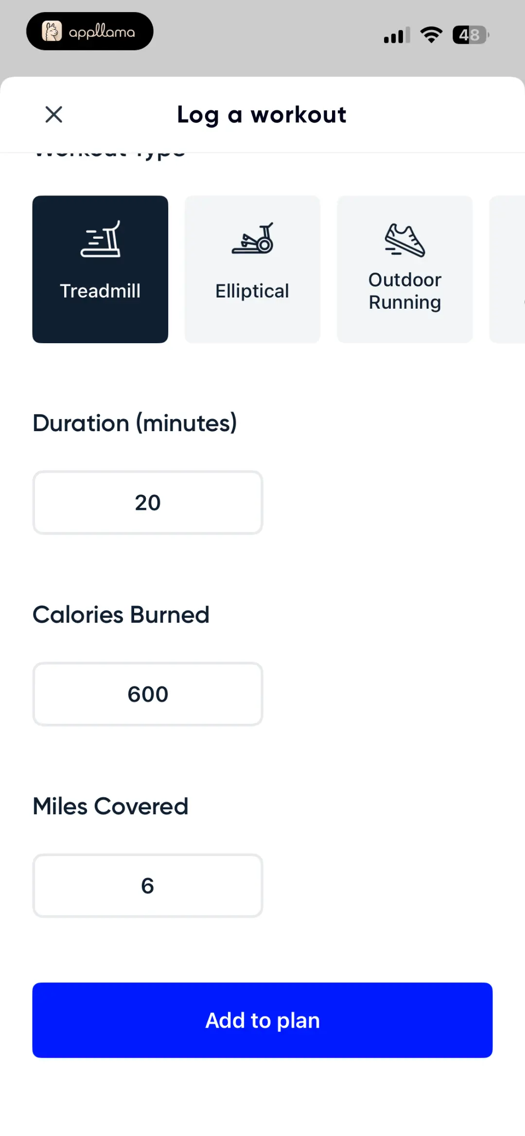 Log Workout Filled