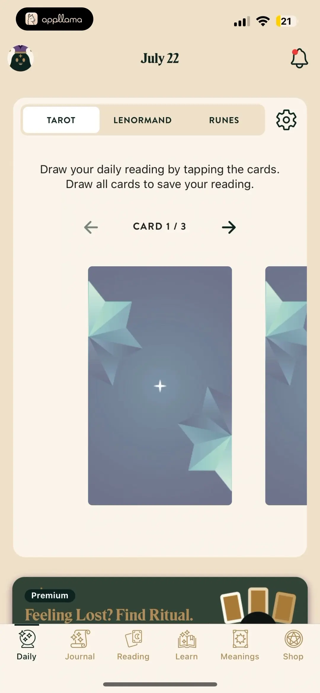 Labyrinthos Tarot Reading Daily Reading