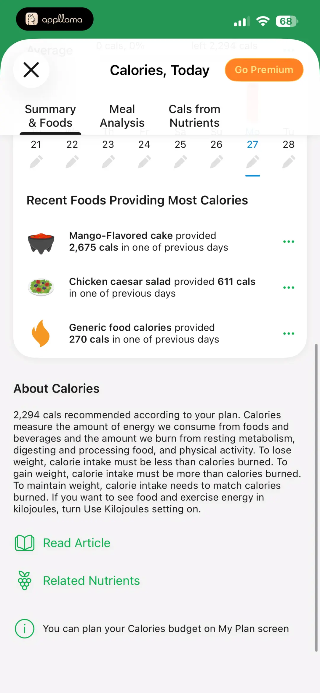 Calorie Details
