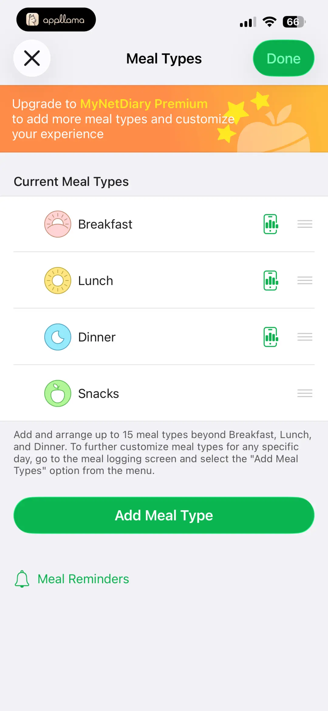 Meal Type Settings