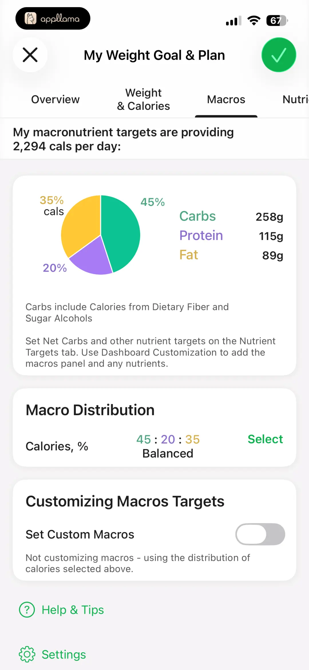 Macro Goal Settings