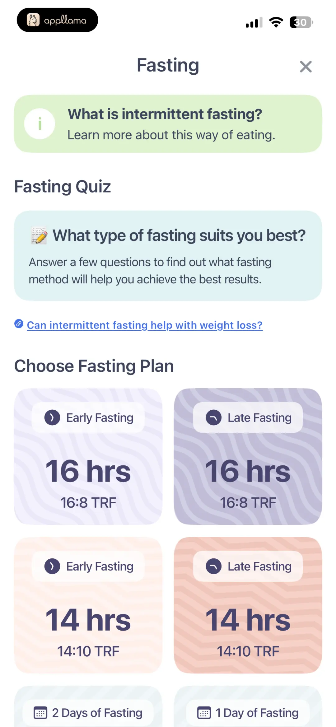 Fasting Plan Quiz