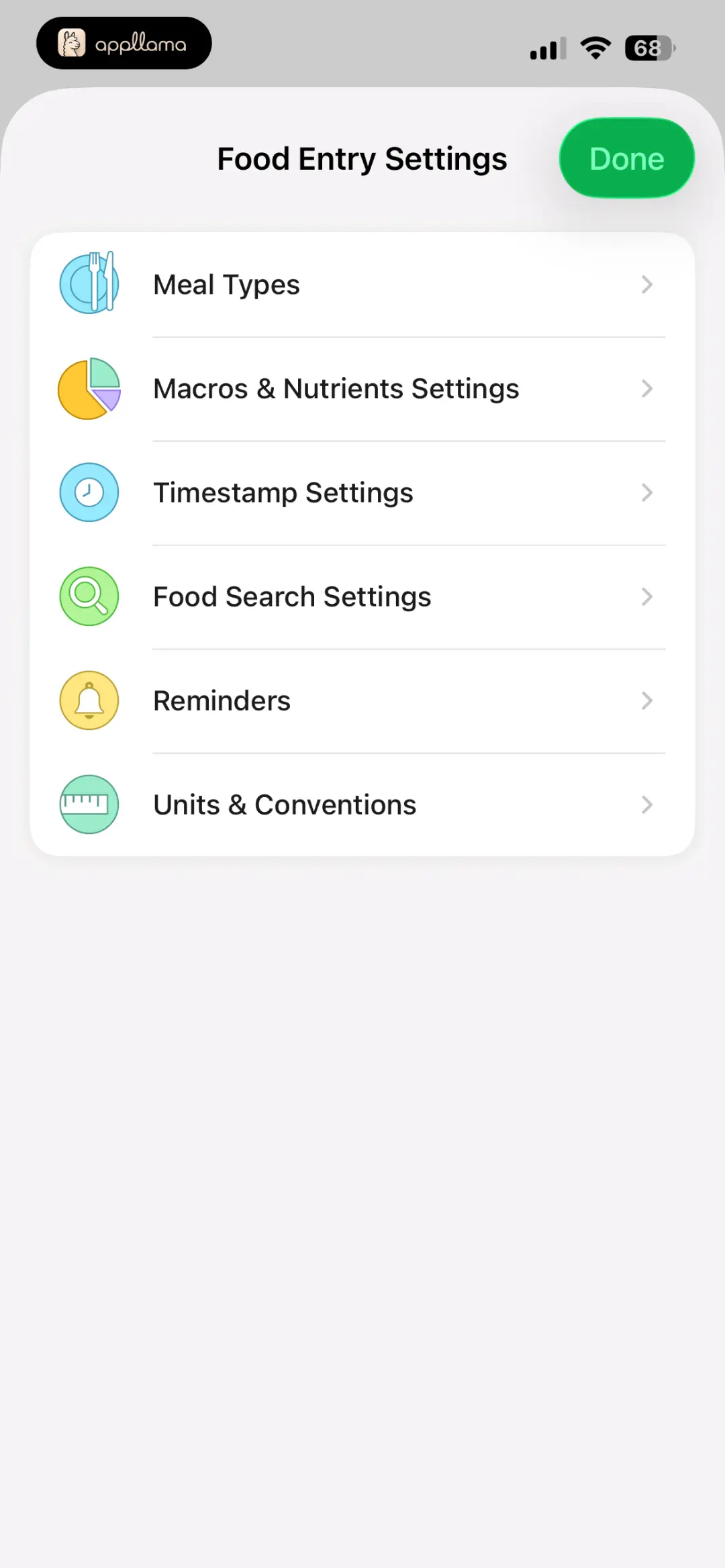 Goal Setup Menu