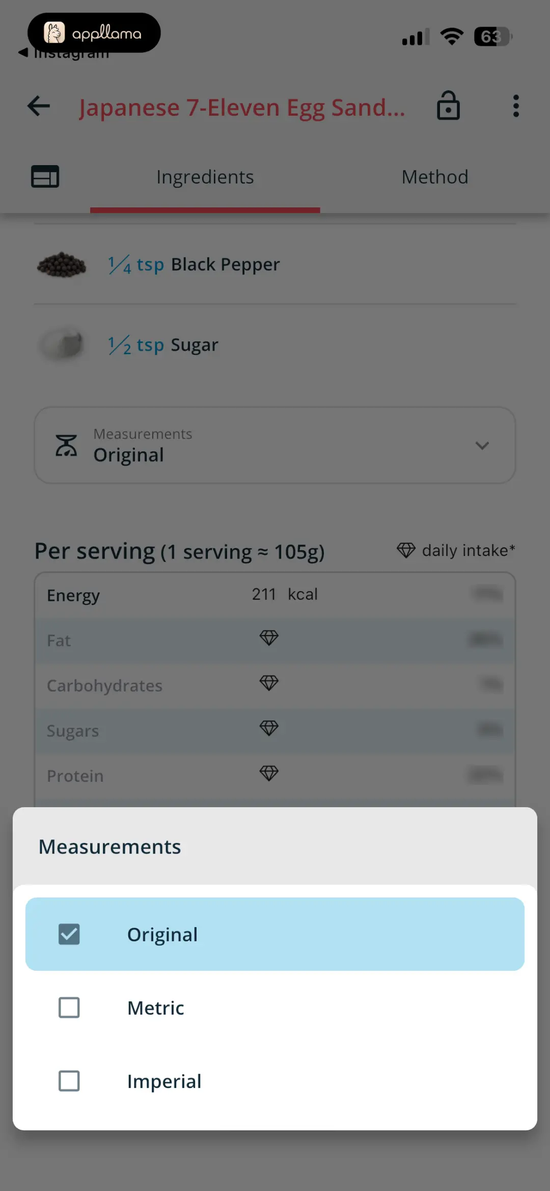 Nutrition Unit Selector