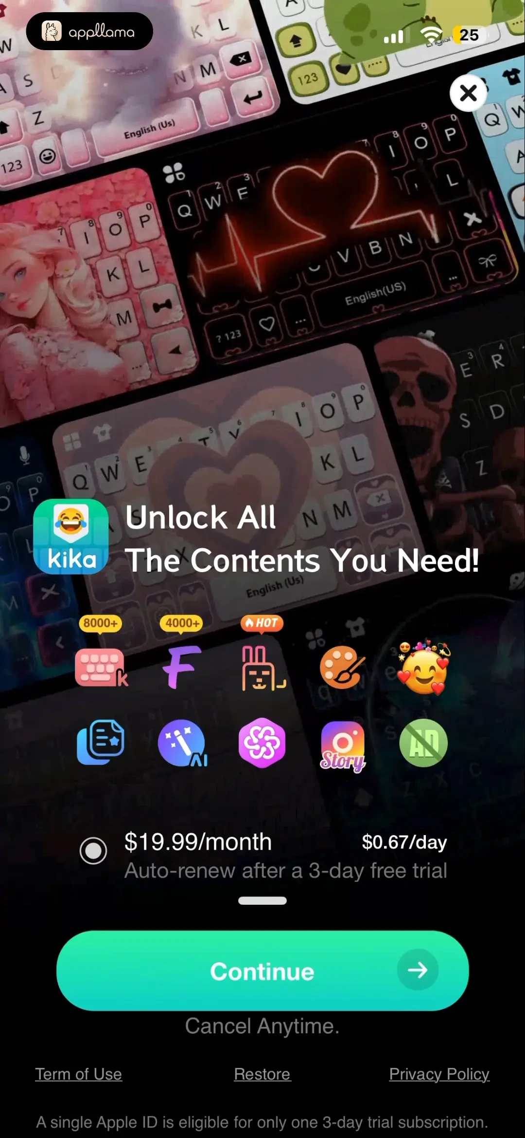 Kika Keyboard: Custom Themes Subscription Offer