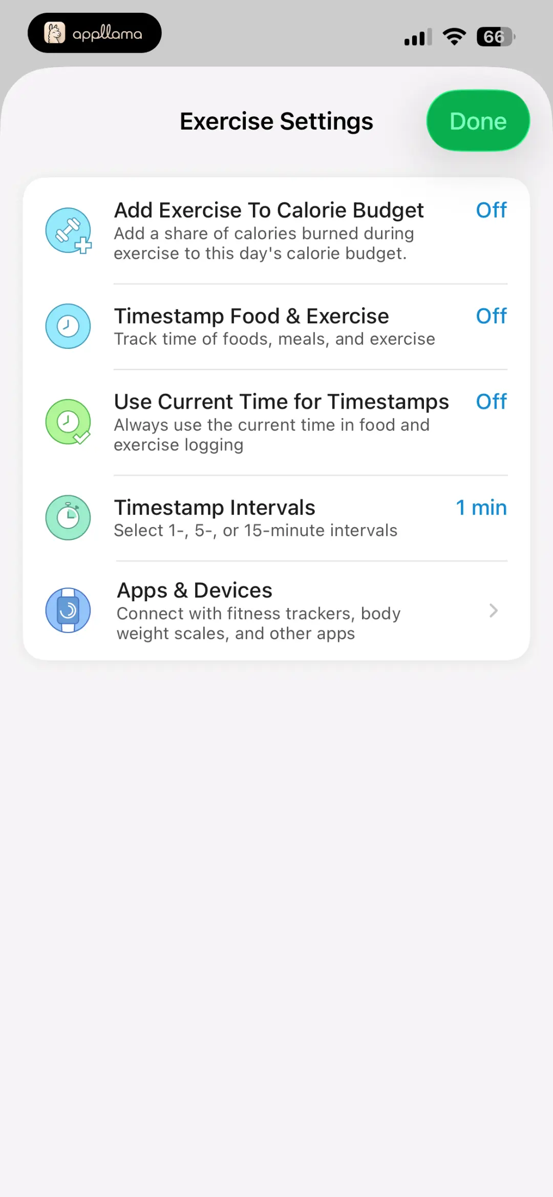 Exercise Settings