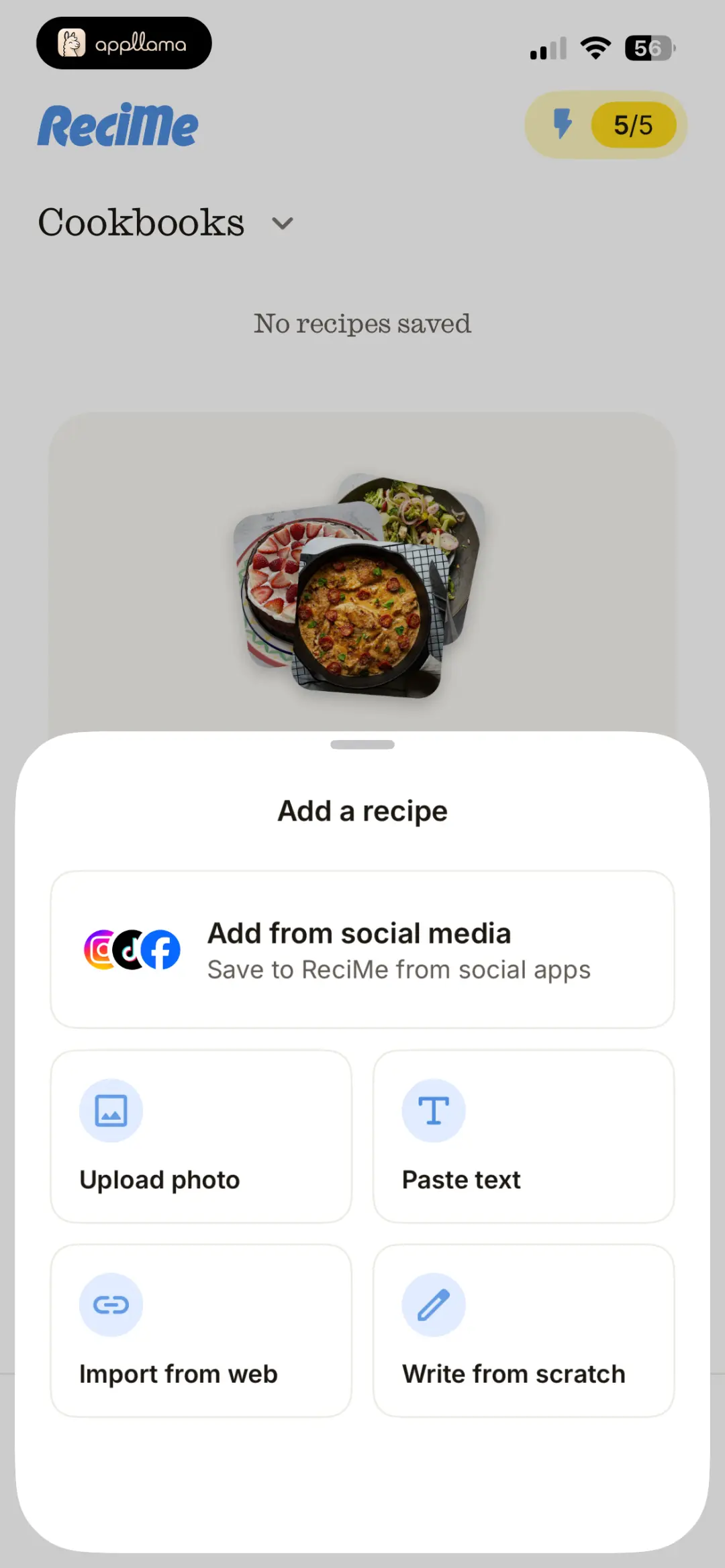 Add Recipe Action Sheet