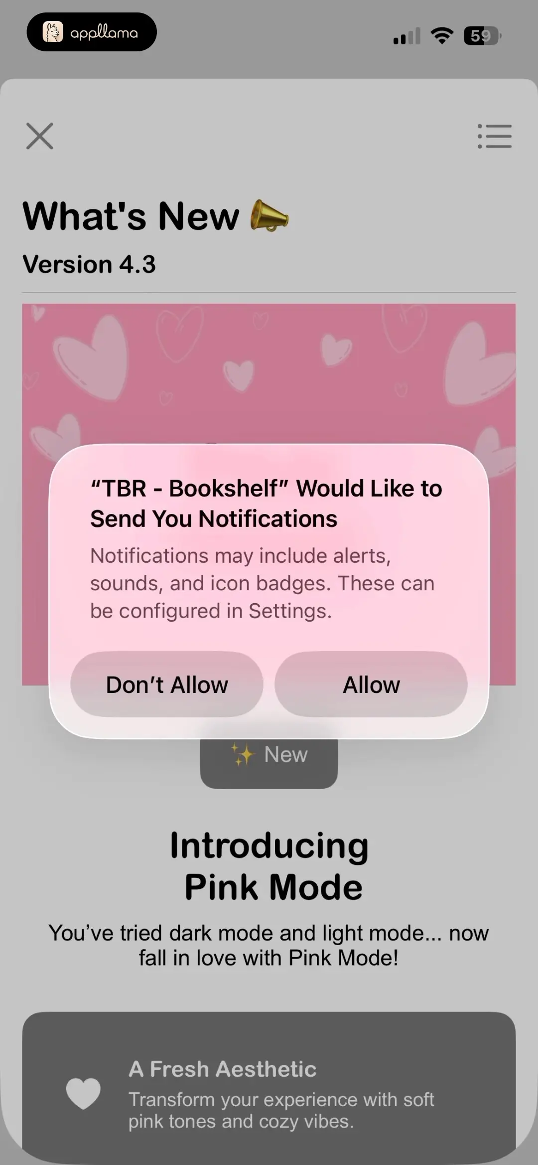 TBR - Bookshelf What's New with Notification Prompt